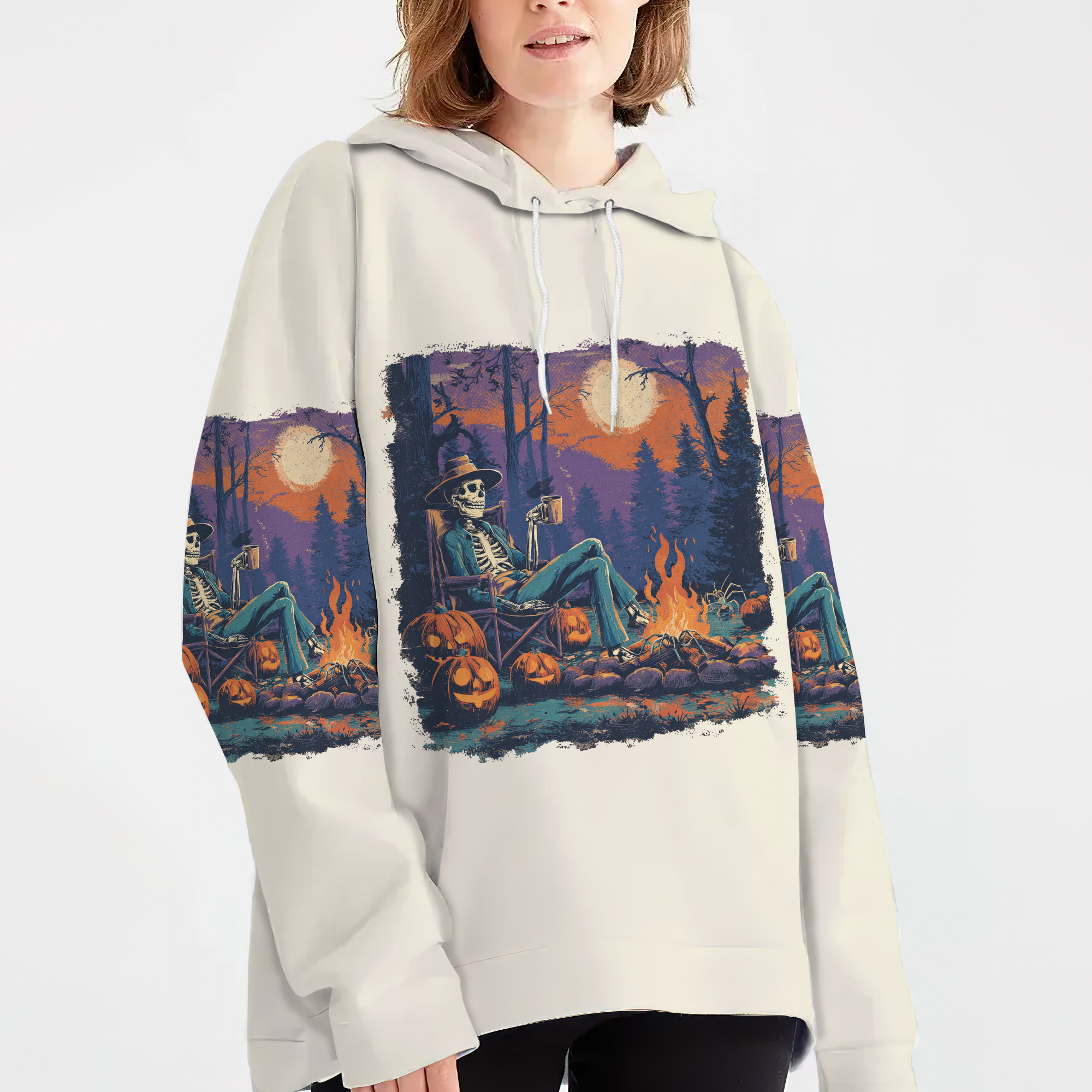 Chilling Skeleton by the Campfire Vintage Halloween All Over Print Shirt
