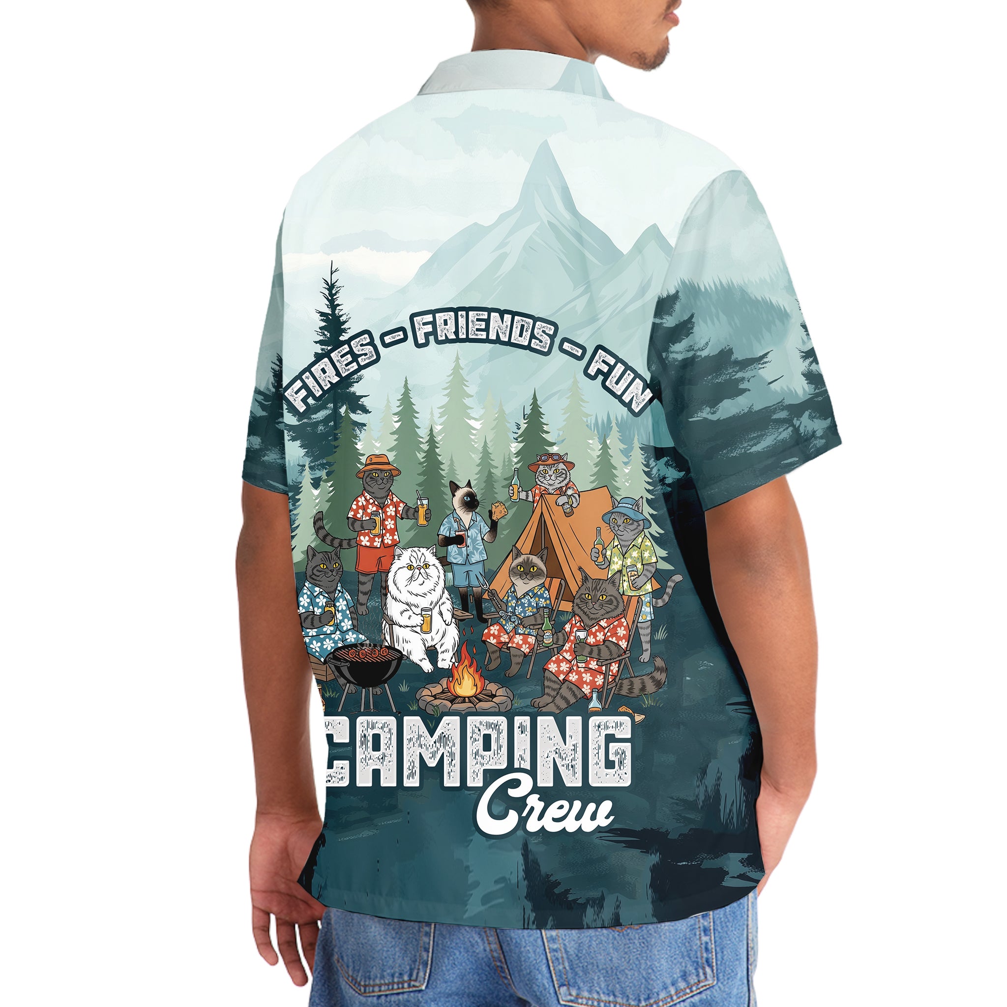 Friends, Fires, Fun Camping Crew Cat Breeds Hawaiian Shirt