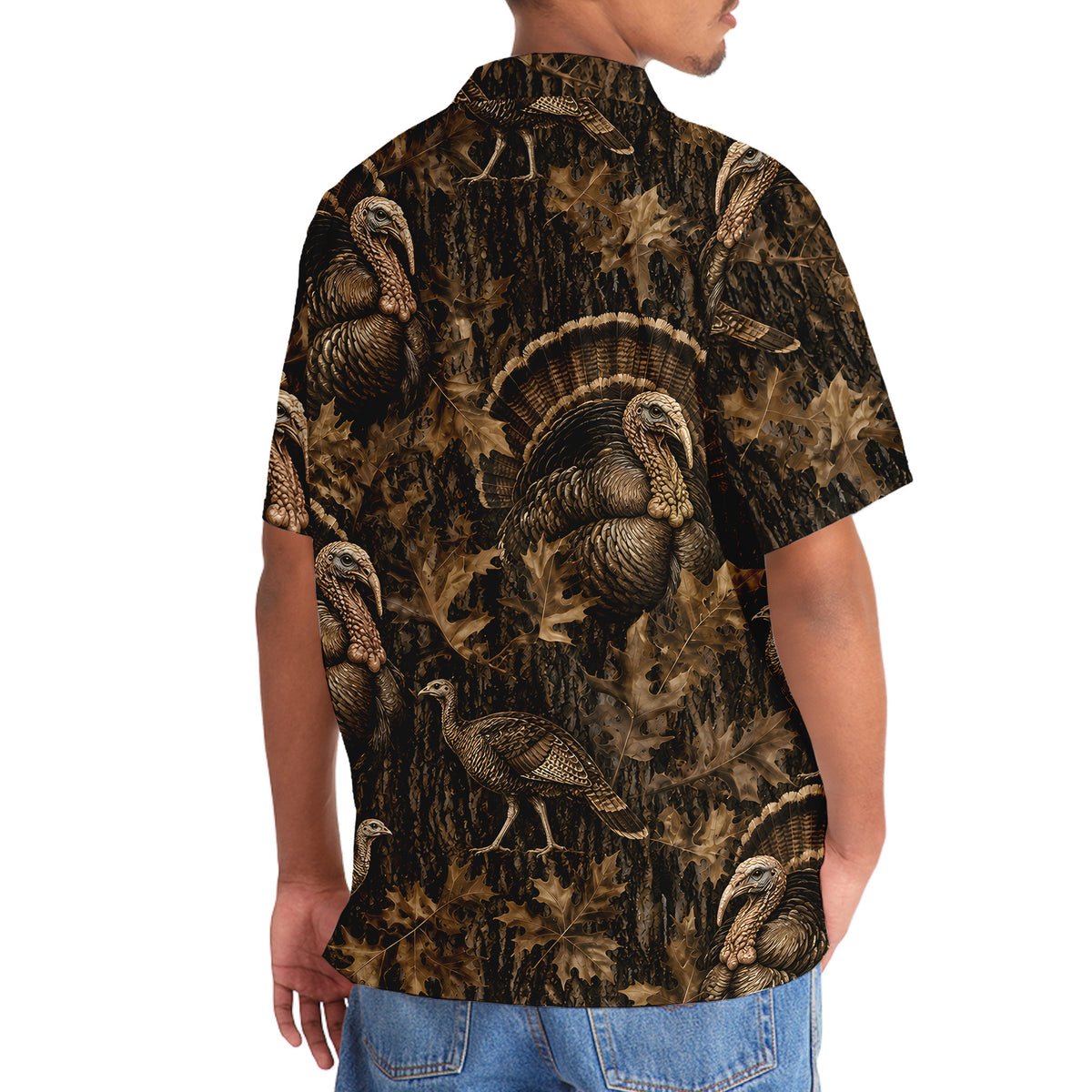 Vintage Wild Turkey Art Camo Hawaiian Shirt