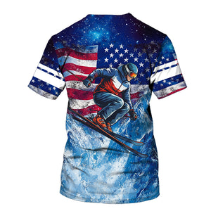 Patriotic USA Skiing Galaxy Winter All Over Print Shirt