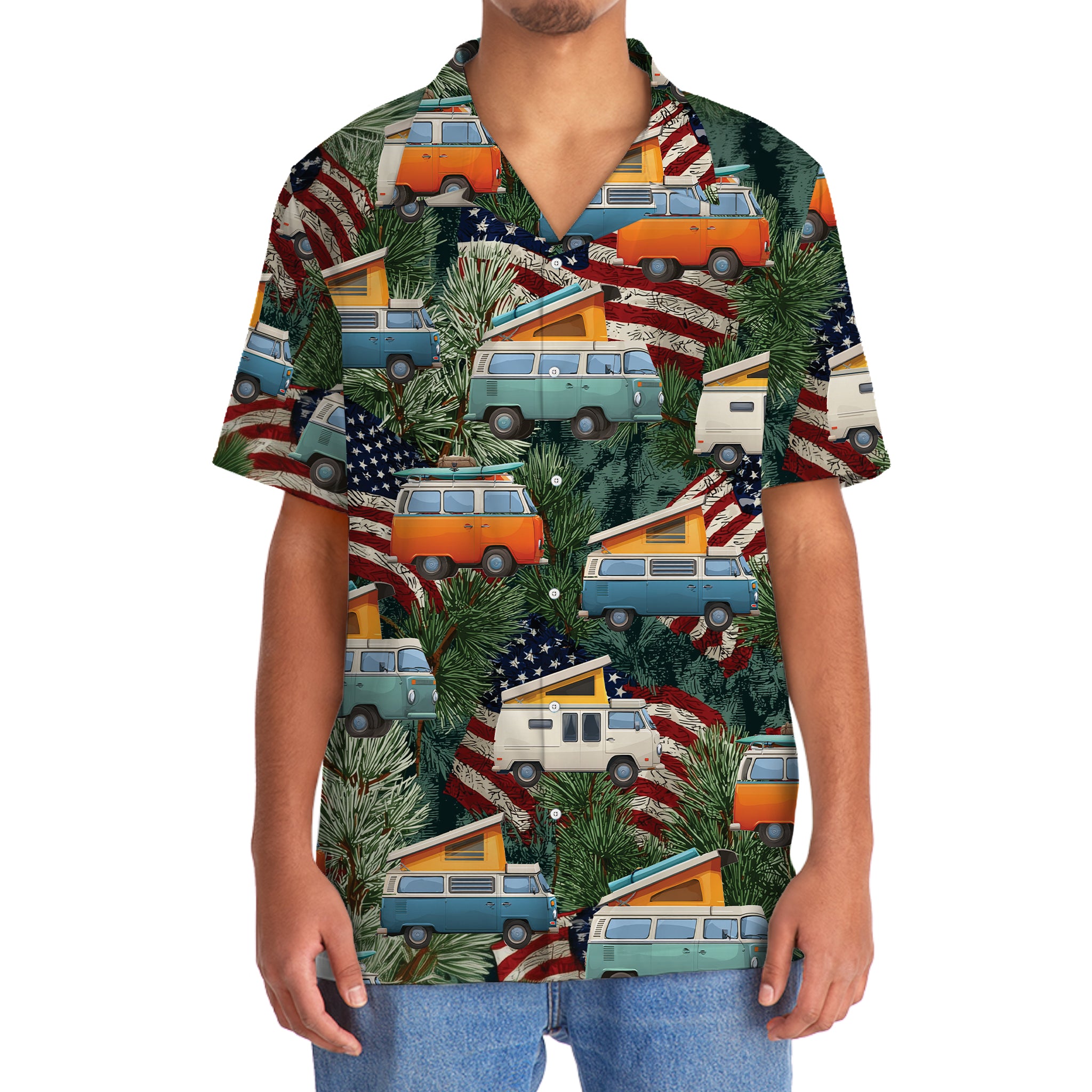 America Pop-Up Camper Car Hawaiian Shirt