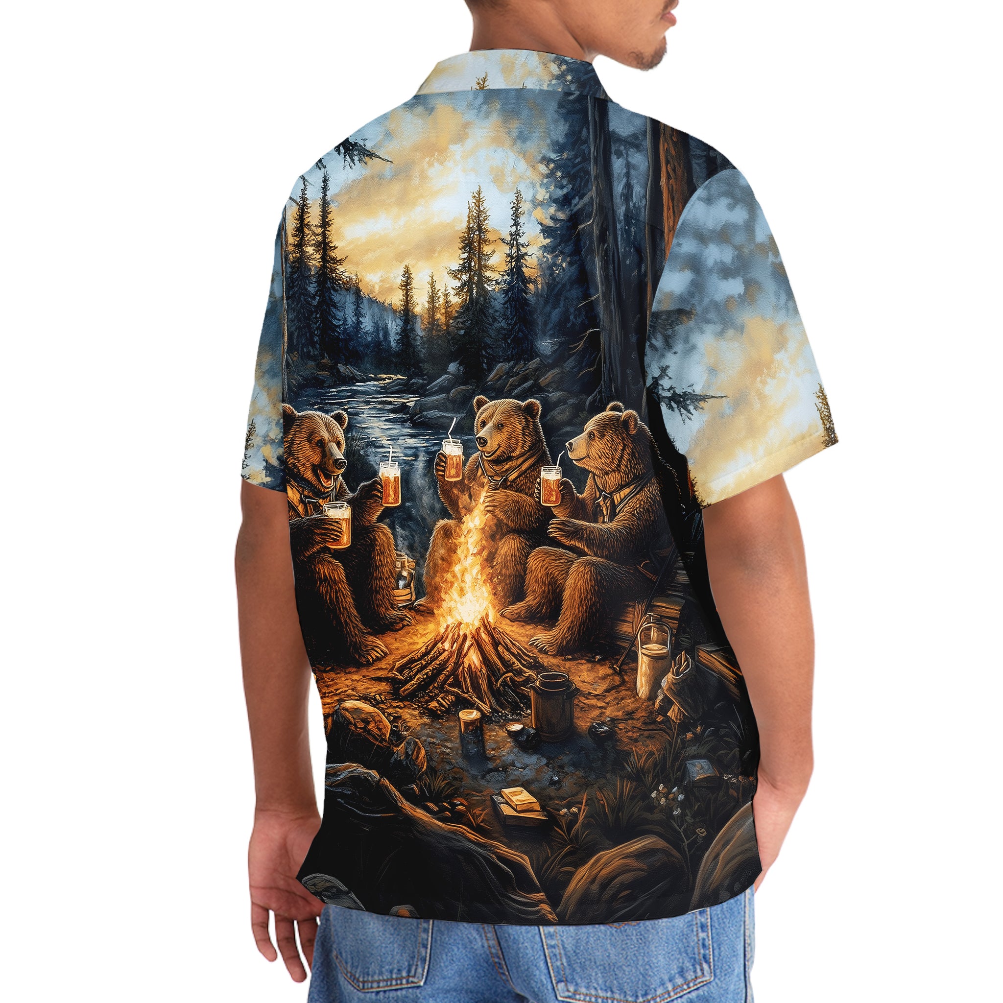 Bear Camping Drinking Night Hawaiian Shirt