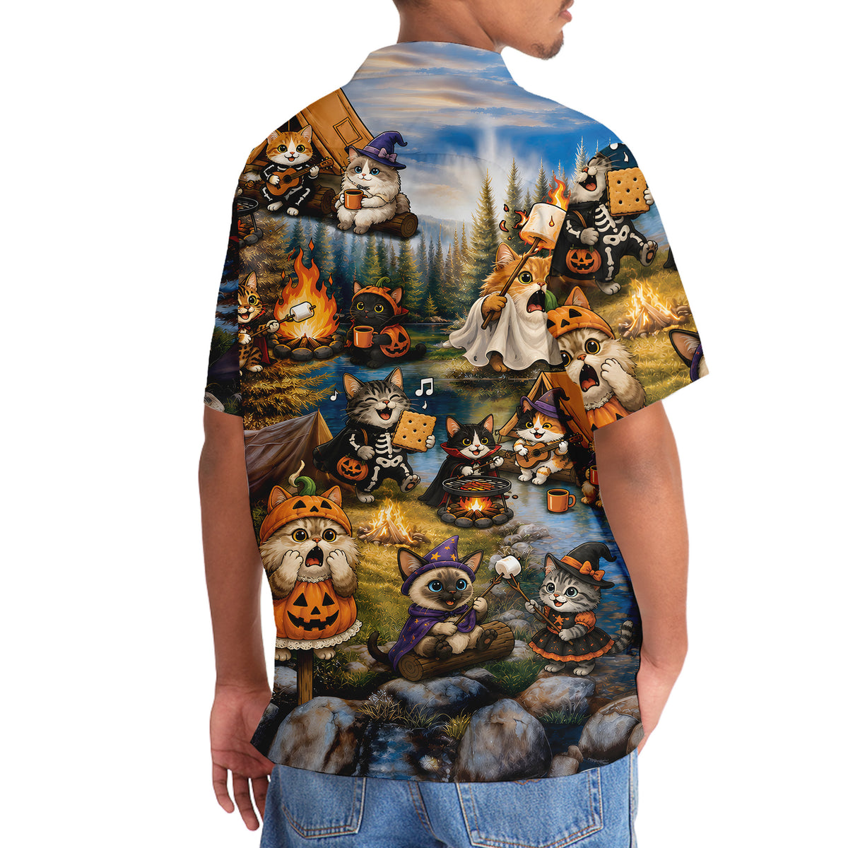 Vintage Cats Camping Hawaiian Shirt