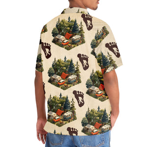 Retro Camping with Bigfoot Tracks Hawaiian Shirt