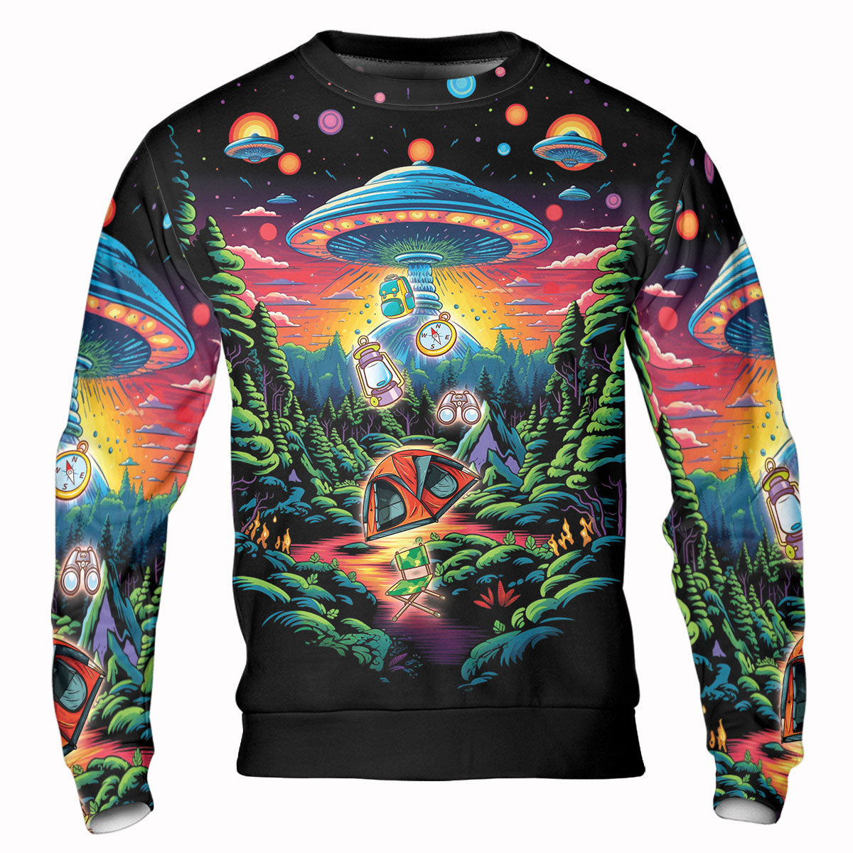 Alien UFO Abduction On Camping Site Night All Over Print Shirt