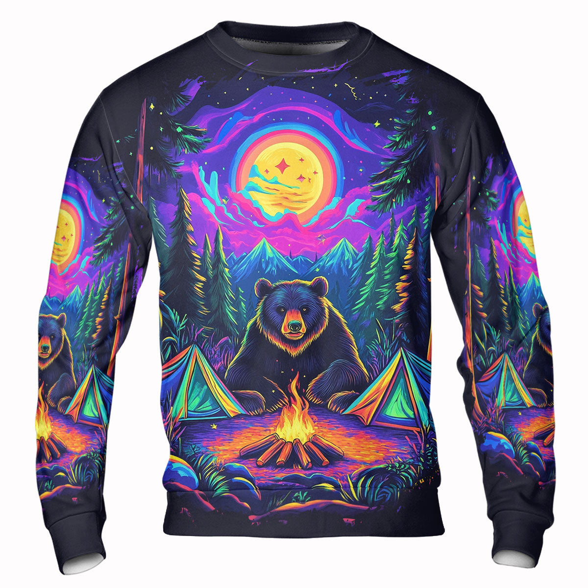 Camping Night With Bear All Over Print Shirt