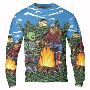 Alien Bigfoot Camping All Over Print Shirt