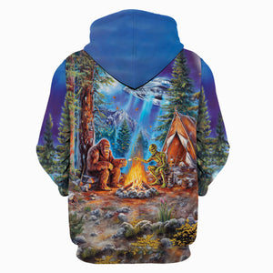 Bigfoot Alien Camping Night All Over Print Shirt