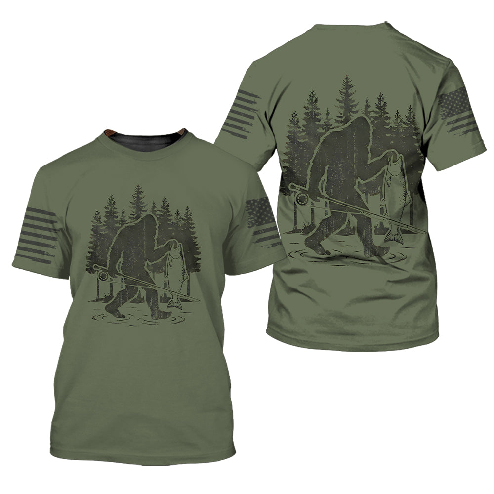 Bigfoot Fishing Funny Fisher Man All Over Print Shirt