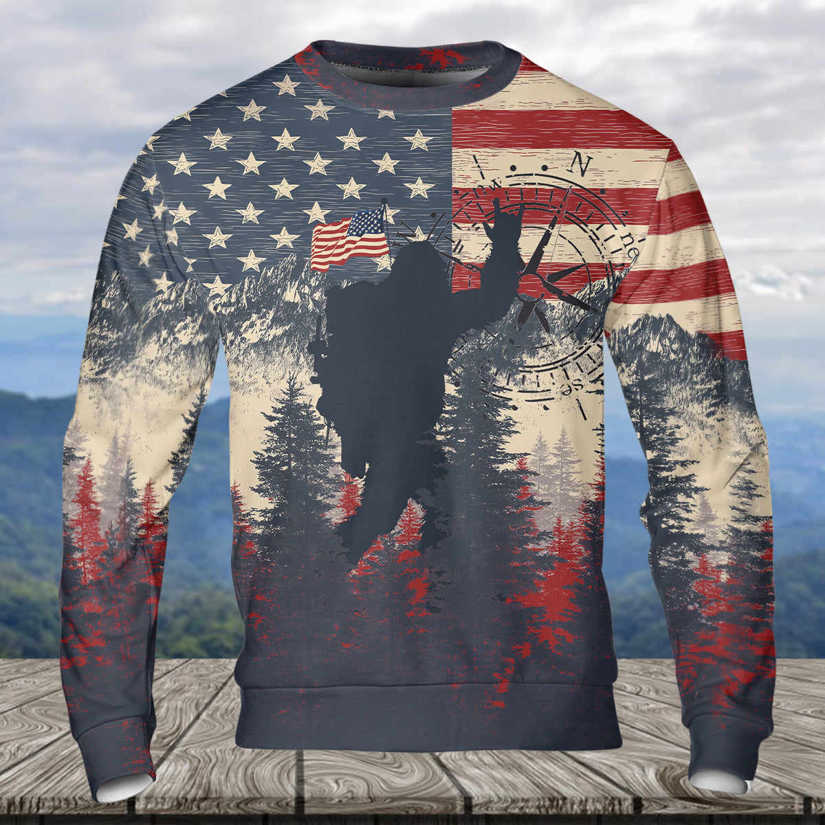 Vintage Patriotic Bigfoot Not All Who Wander All Over Print Shirt