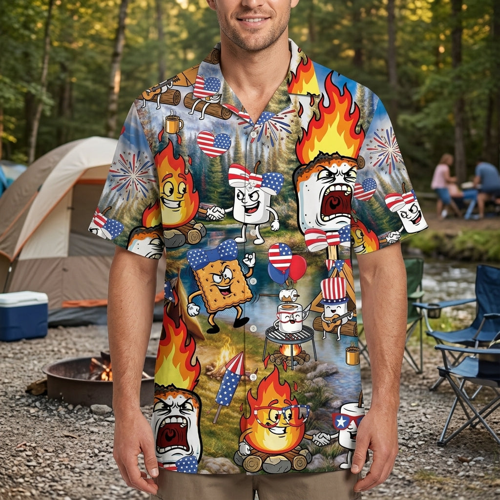 America Patriot Burnt Marshmallow Hawaiian Shirt