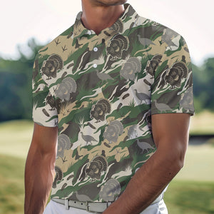 Outdoor Turkey Hunting Camo Print Graphic Polo For Men