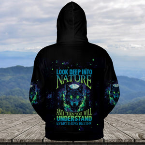 Look Deep Into The Nature And You Will Understand Everything Better Wolf All Over Print Shirt
