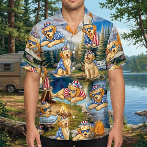 America Funny Golden Retriever Camping Hawaiian Shirt