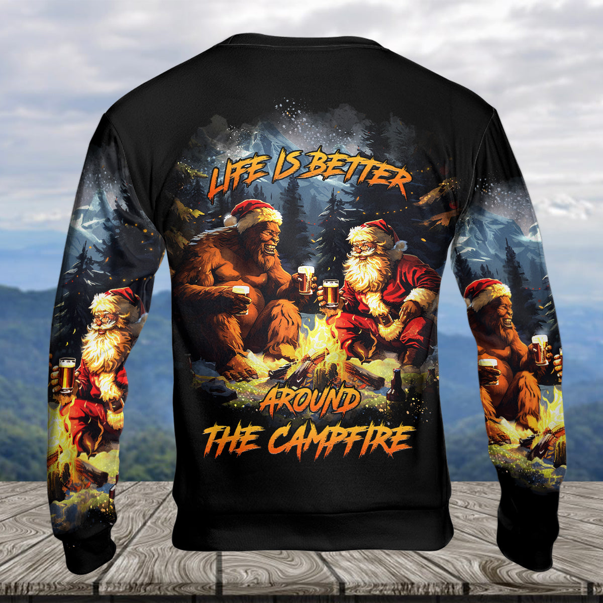 Funny Bigfoot & Santa Life Is Better Around The Campfire All Over Print Shirt