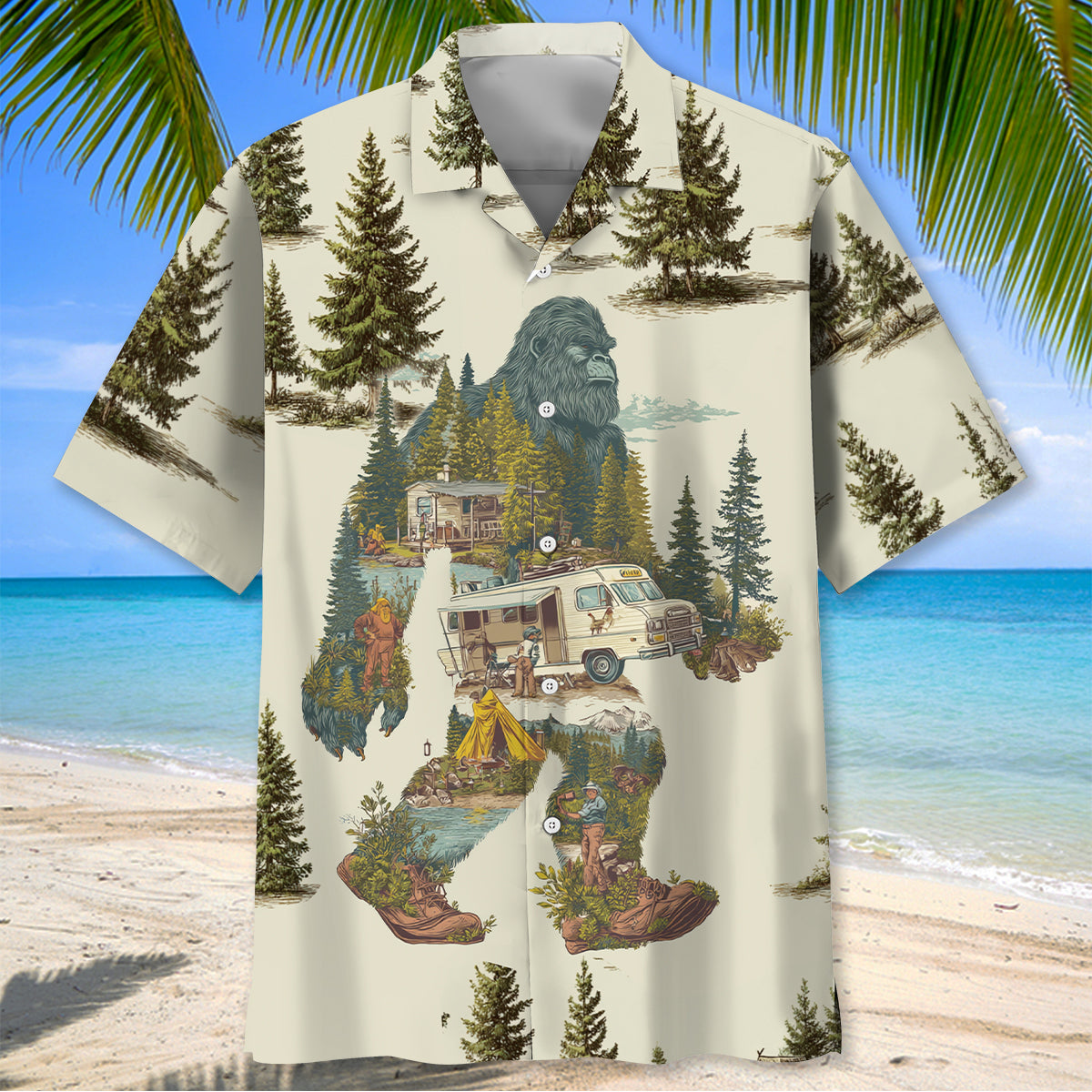 Vintage Bigfoot Camping Site Hawaiian Shirt
