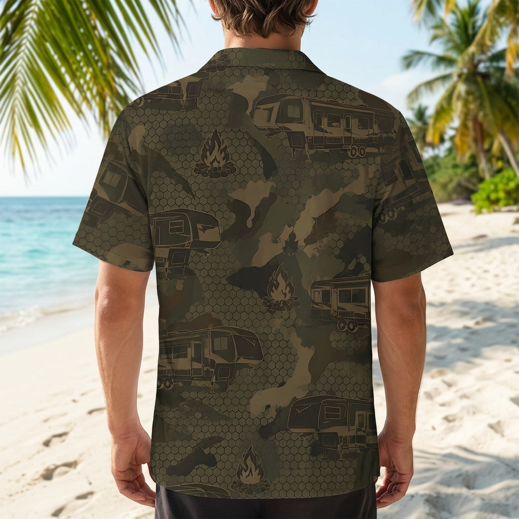Fifth Wheel Camping Camouflage Hawaiian Shirt
