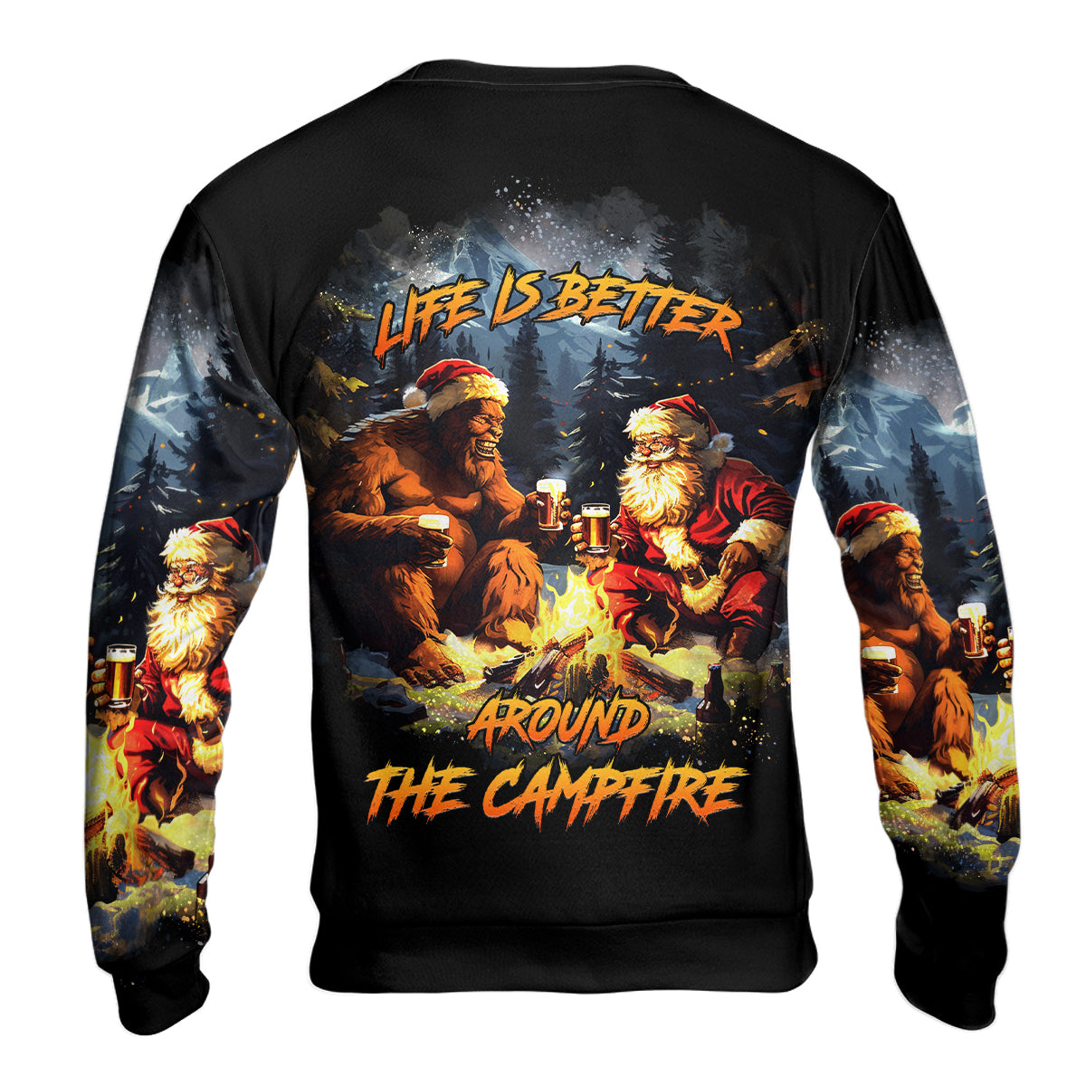 Funny Bigfoot & Santa Life Is Better Around The Campfire All Over Print Shirt