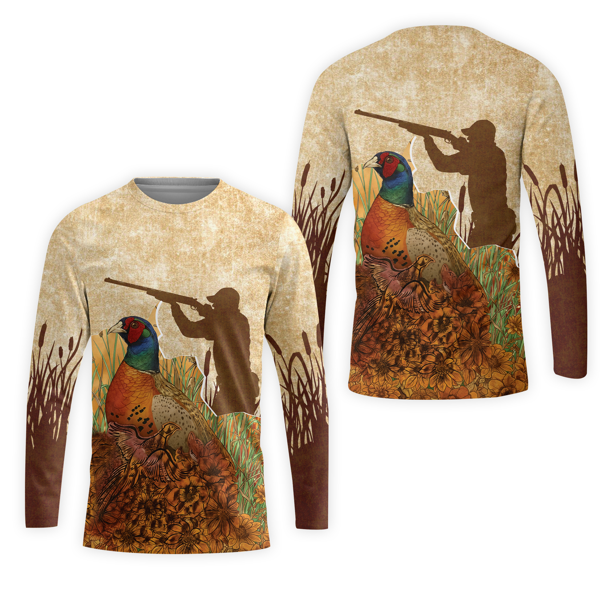 Vintage Wild Pheasant Hunting Flower Camo All Over Print Shirt