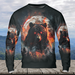 Fire Bear Adventure Dark Night Forest All Over Print Shirt