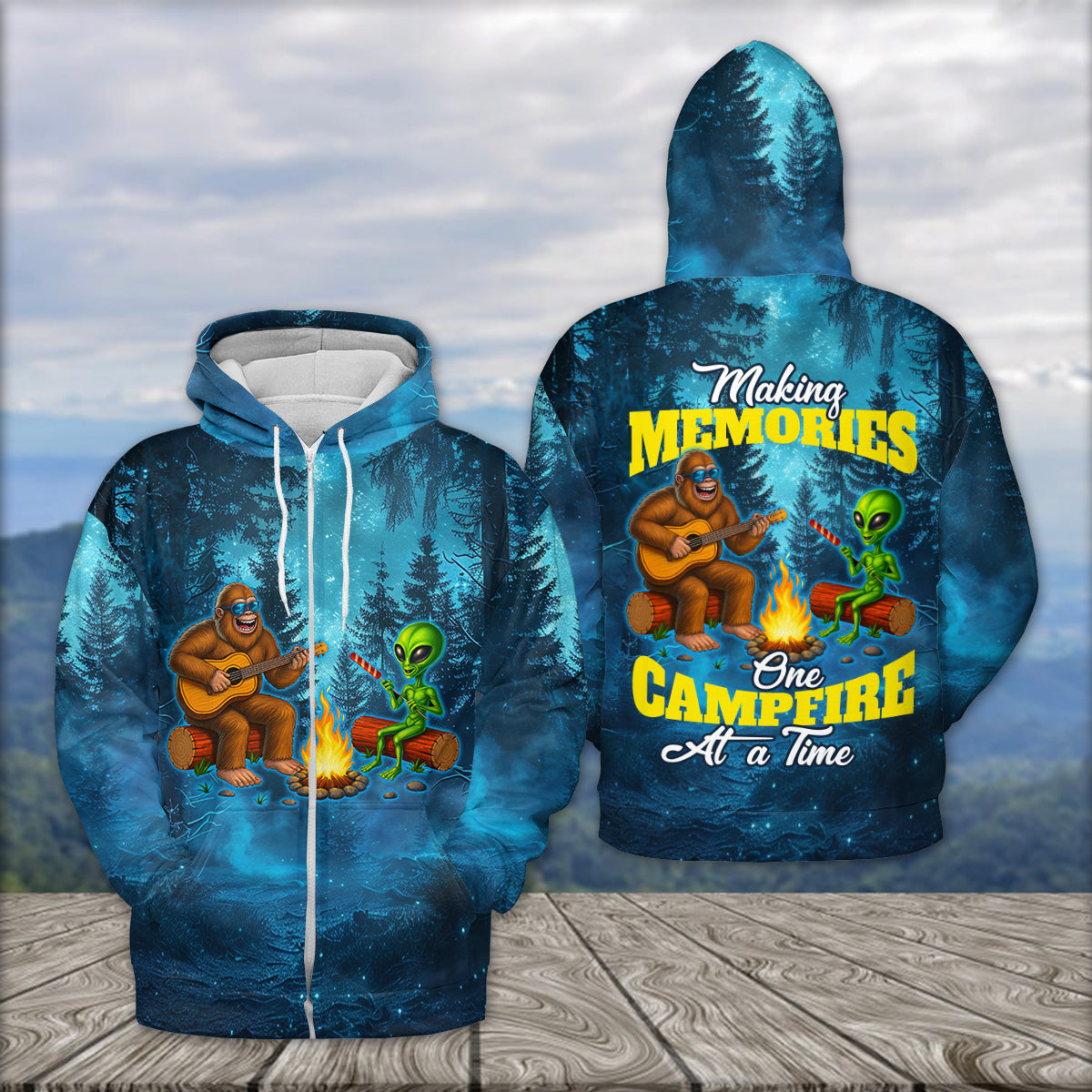 Bigfoot And Alien Making Memories One Campfire At A Time Christmas All Over Print Shirt
