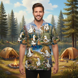 Funny Cute Goose Camping Hawaiian Shirt