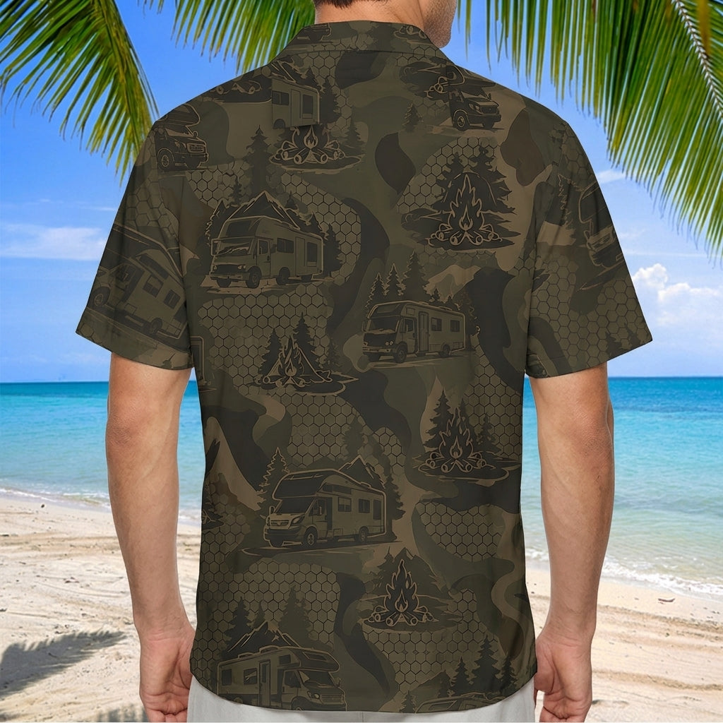Motorhome Camping Camouflage Hawaiian Shirt