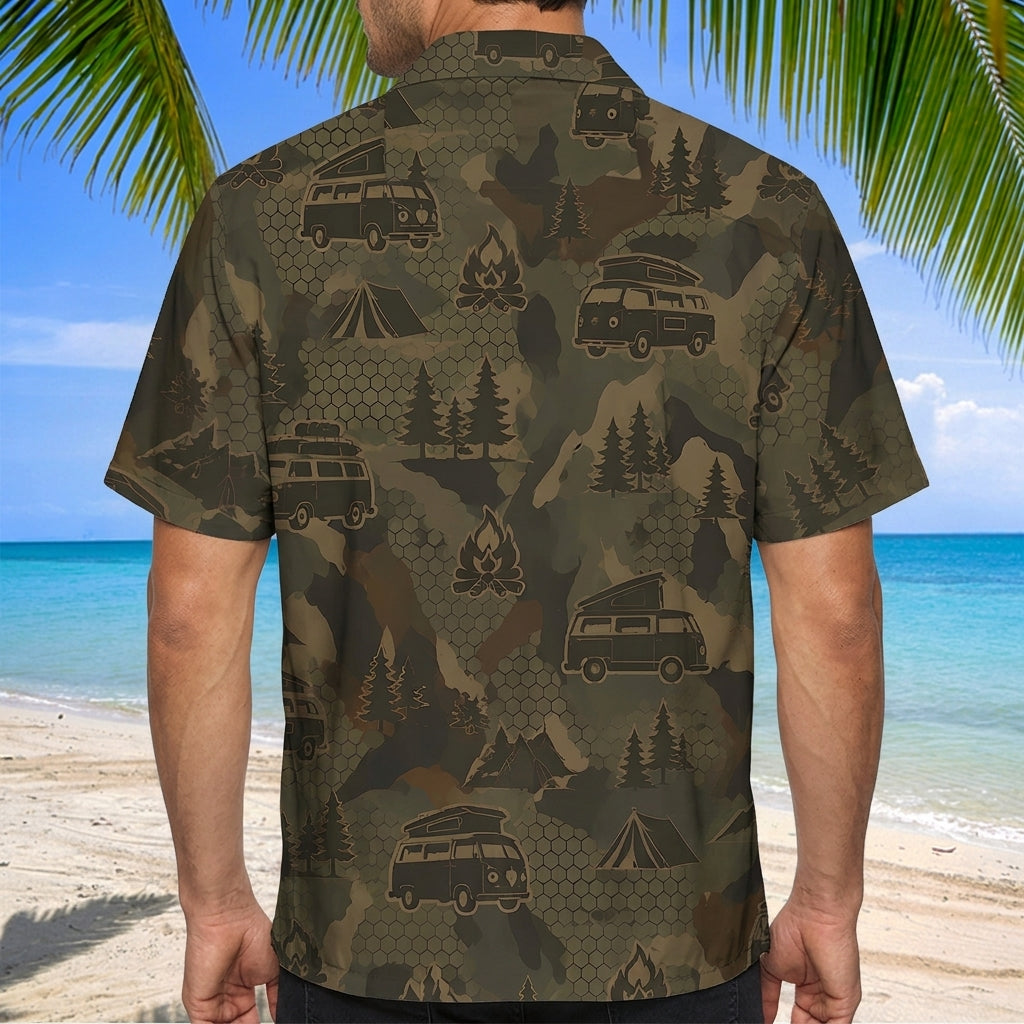 Camper Van Hippie Car Camping Camouflage Hawaiian Shirt