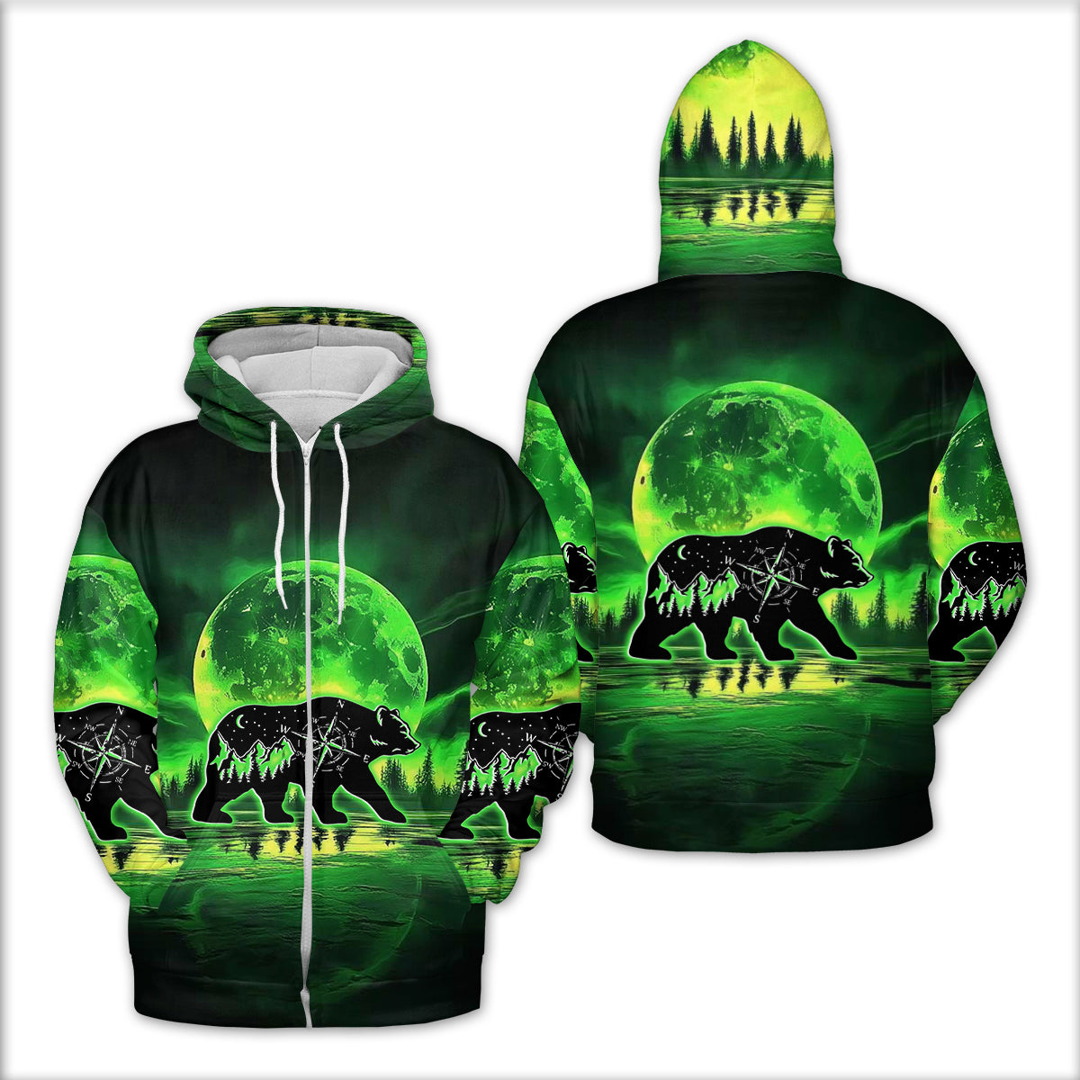 Bear Green Moonlit Art All Over Print Shirt