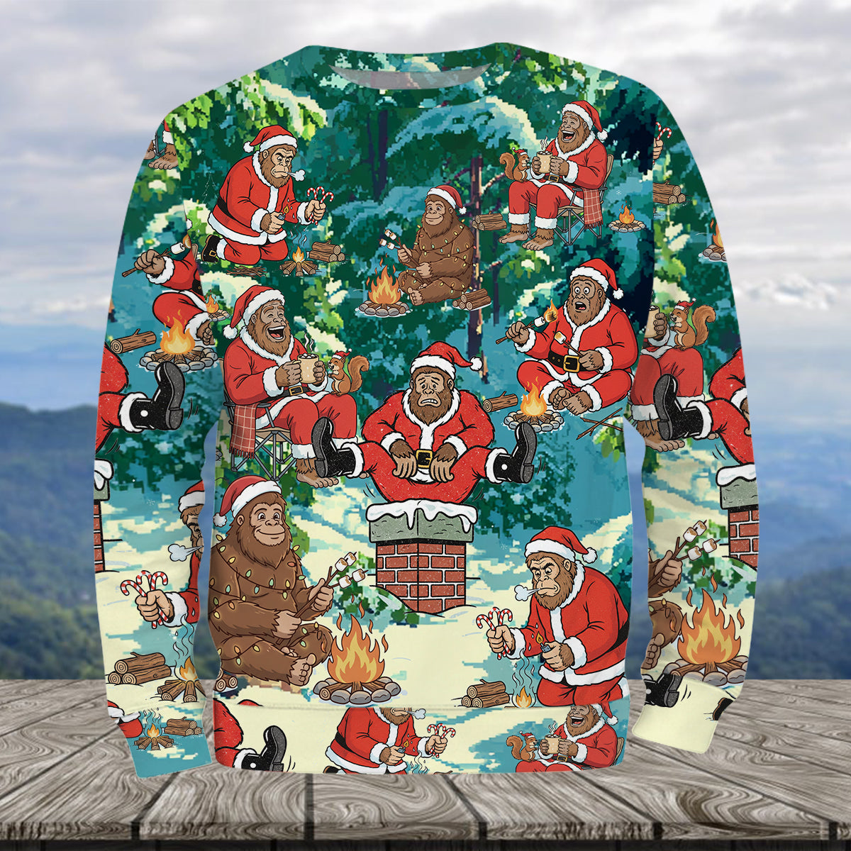 Bigfoot Camping Xmas All Over Print Shirt