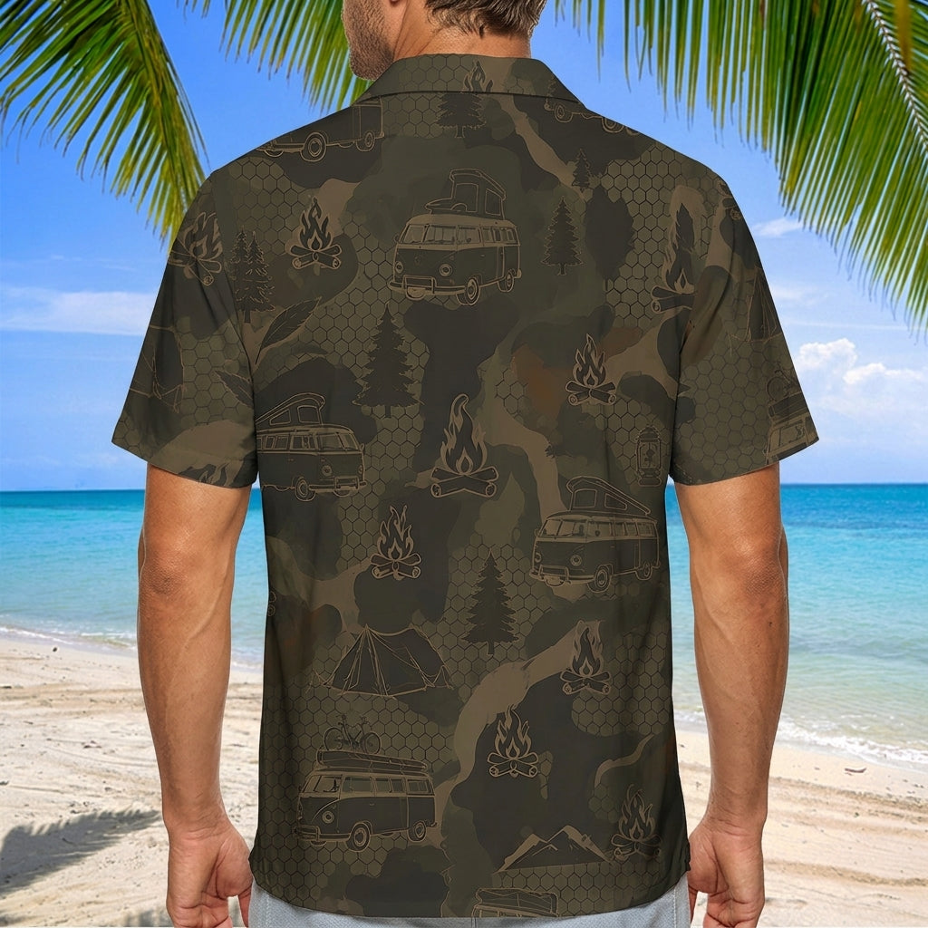 Car Camping Camouflage Hawaiian Shirt