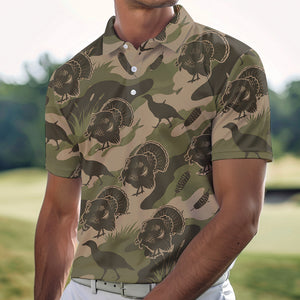 Vintage Camouflage Wild Turkey Hunting Polo For Men