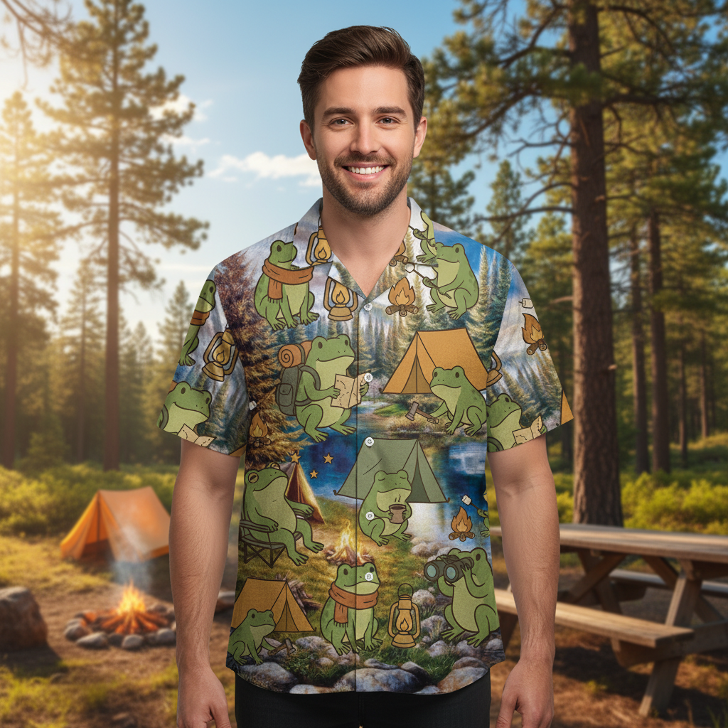 Funny Frog Camping Hawaiian Shirt