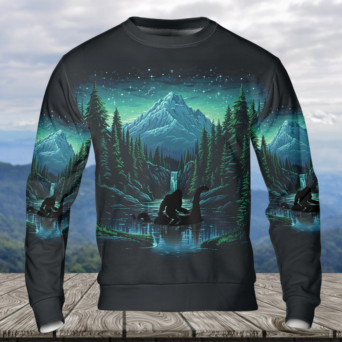 Bigfoot Riding Loch Ness Into The Forest I Go All Over Print Shirt