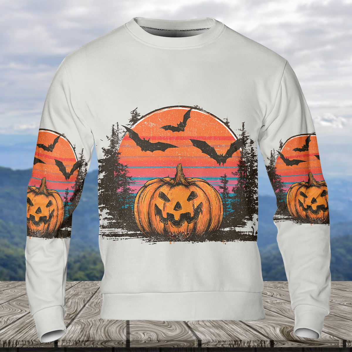 Retro Spooky Vintage Camping Vibes Halloween All Over Print Shirt
