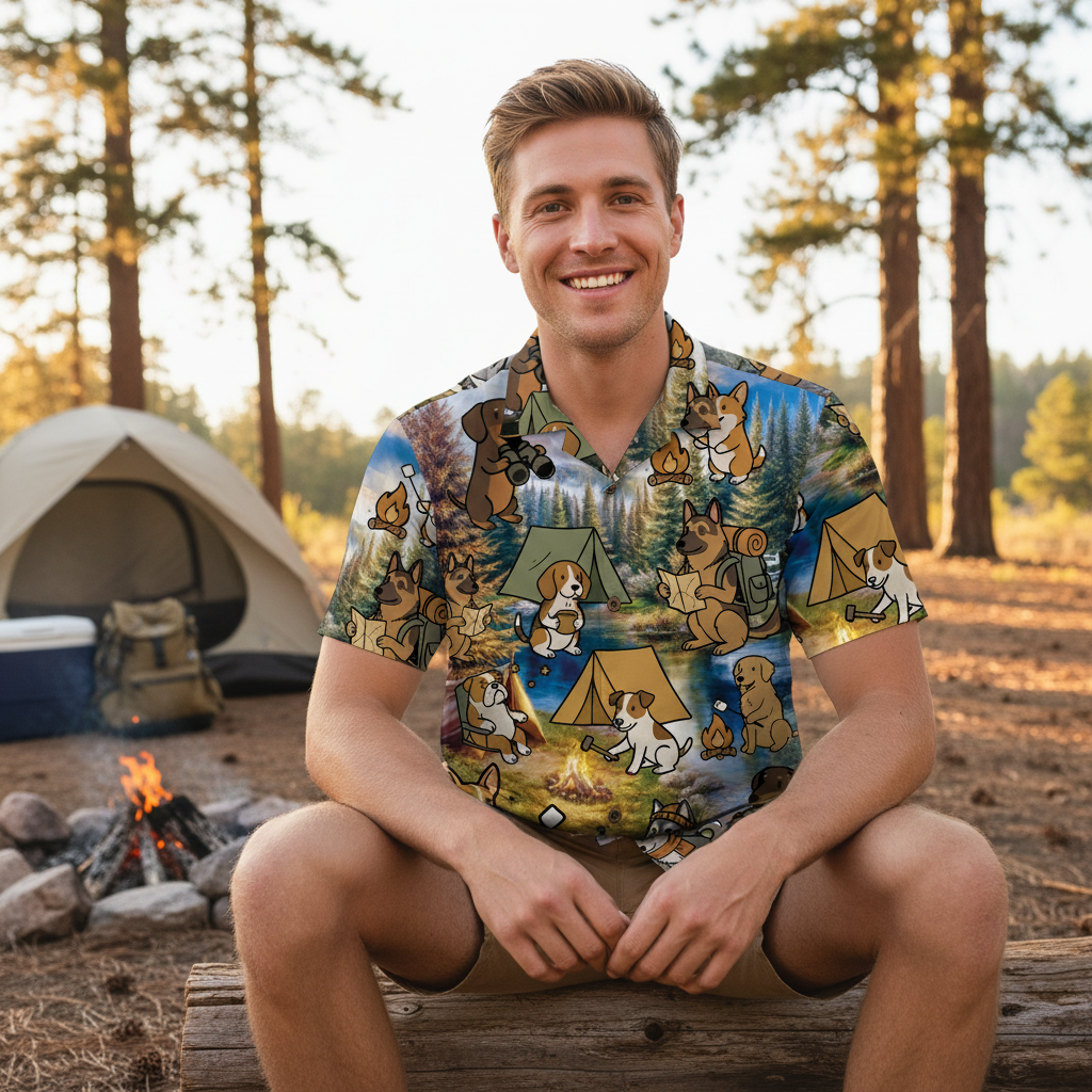 Funny Dog Camping Hawaiian Shirt
