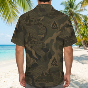 RV Car Camping Camouflage Hawaiian Shirt