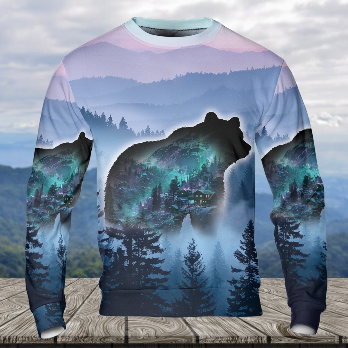 Aurora Bear Adventure Mountain All Over Print Shirt