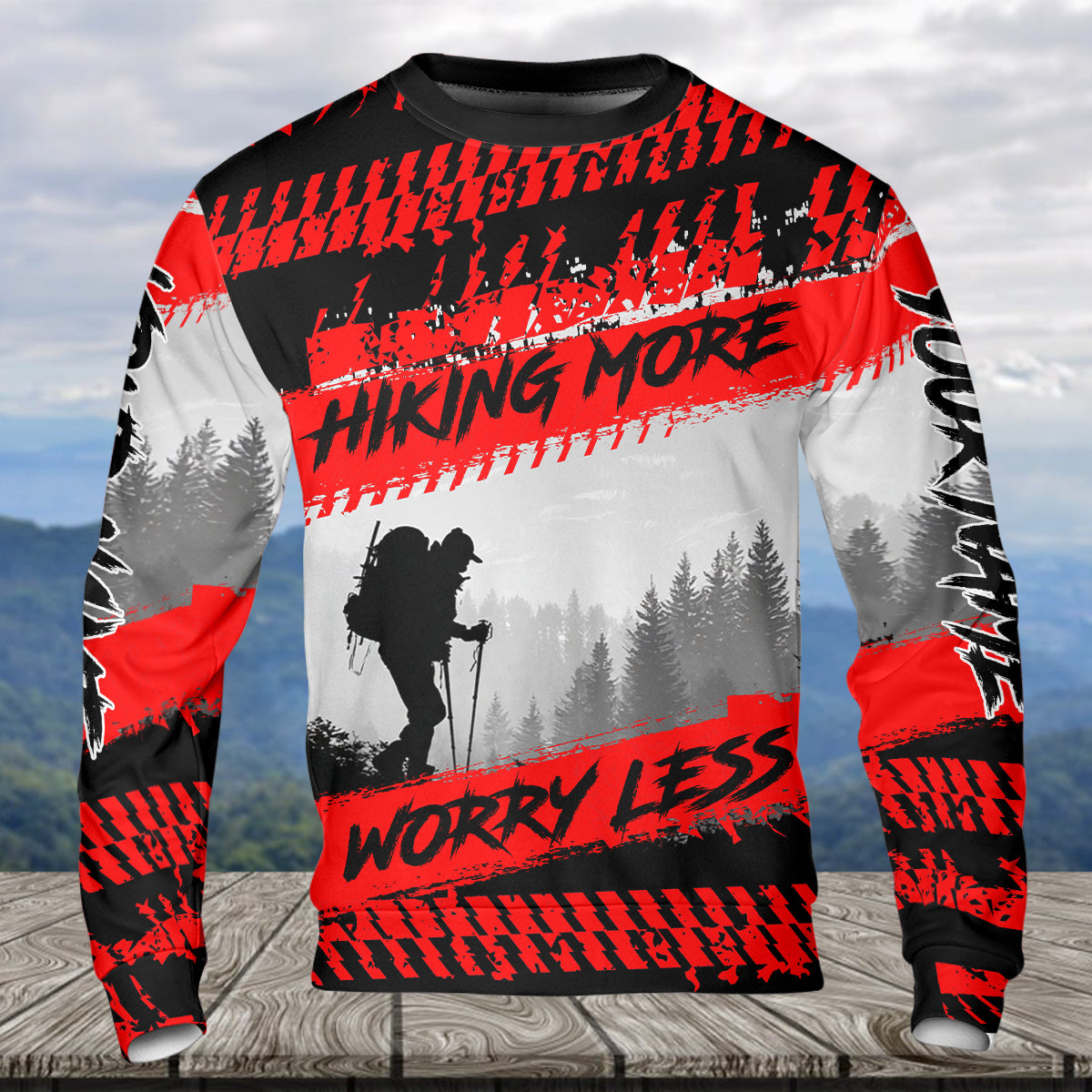 Custom Name Hiking More Worry Less Black Red All Over Print Shirt