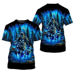 Bigfoot Fishing Blue Moon Light All Over Print Shirt