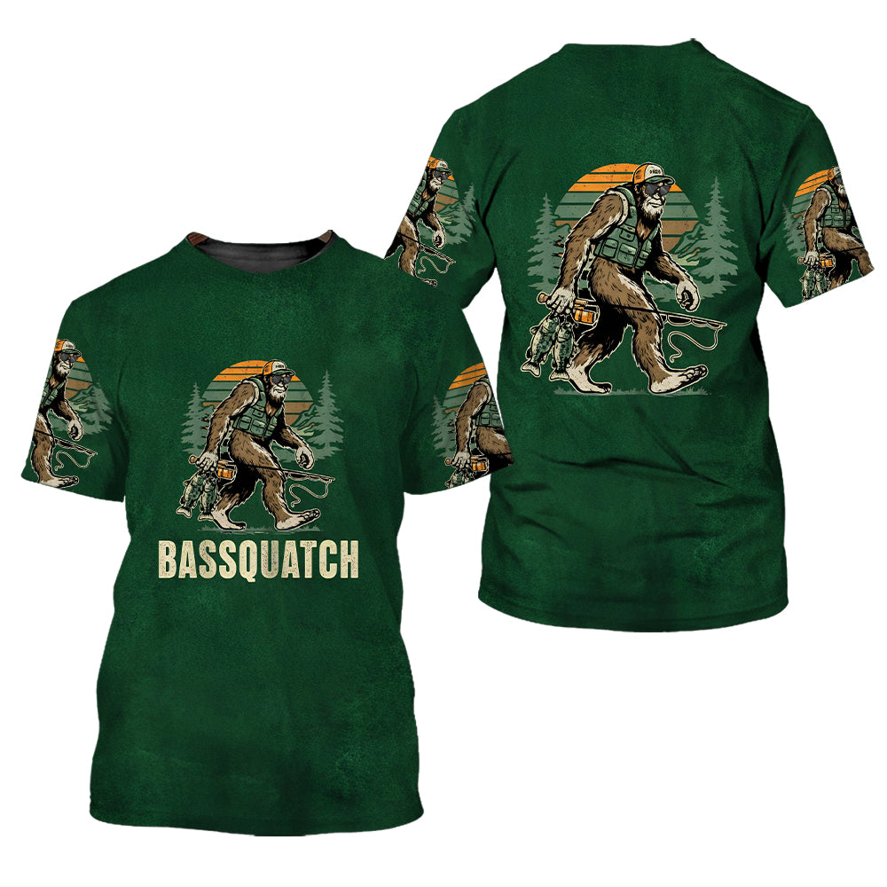 Bassquatch Bigfoot Fishing All Over Print Shirt