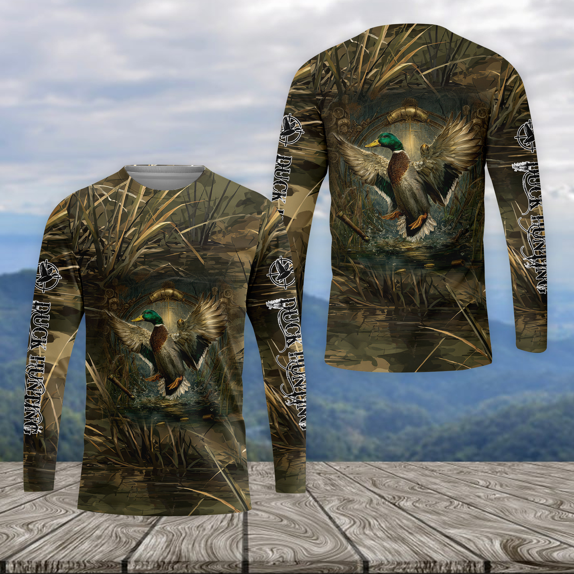 Mallard Duck Hunting Dark Camo All Over Print Shirt