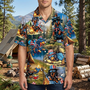 America Funny Dachshund Camping Hawaiian Shirt