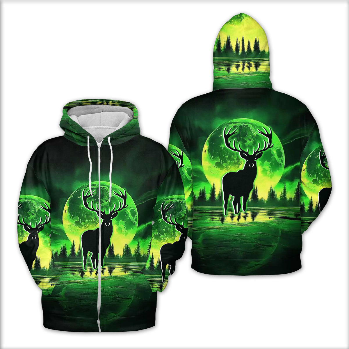 Deer Green Moonlit Art All Over Print Shirt