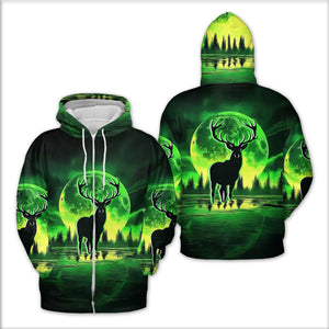 Deer Green Moonlit Art All Over Print Shirt