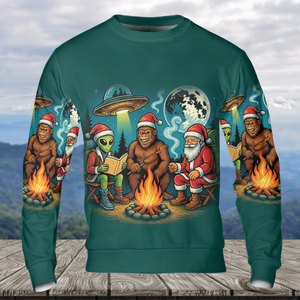 Funny Bigfoot Alien And Santa Making Memories One Campfire At A Time All Over Print Shirt