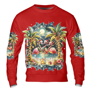 Christmas Deck The Palms Flamingo All Over Print Shirt