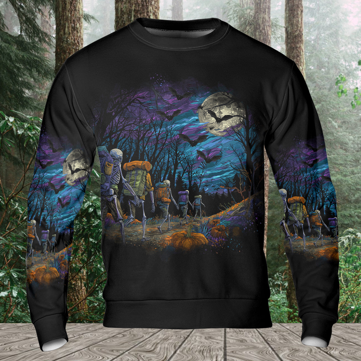 Skeleton Trekking Adventure Night Halloween All Over Print Shirt