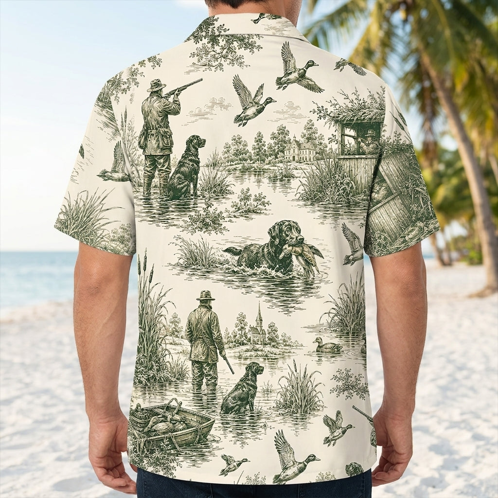 Duck Hunting Toile Vintage Art Hawaiian Shirt
