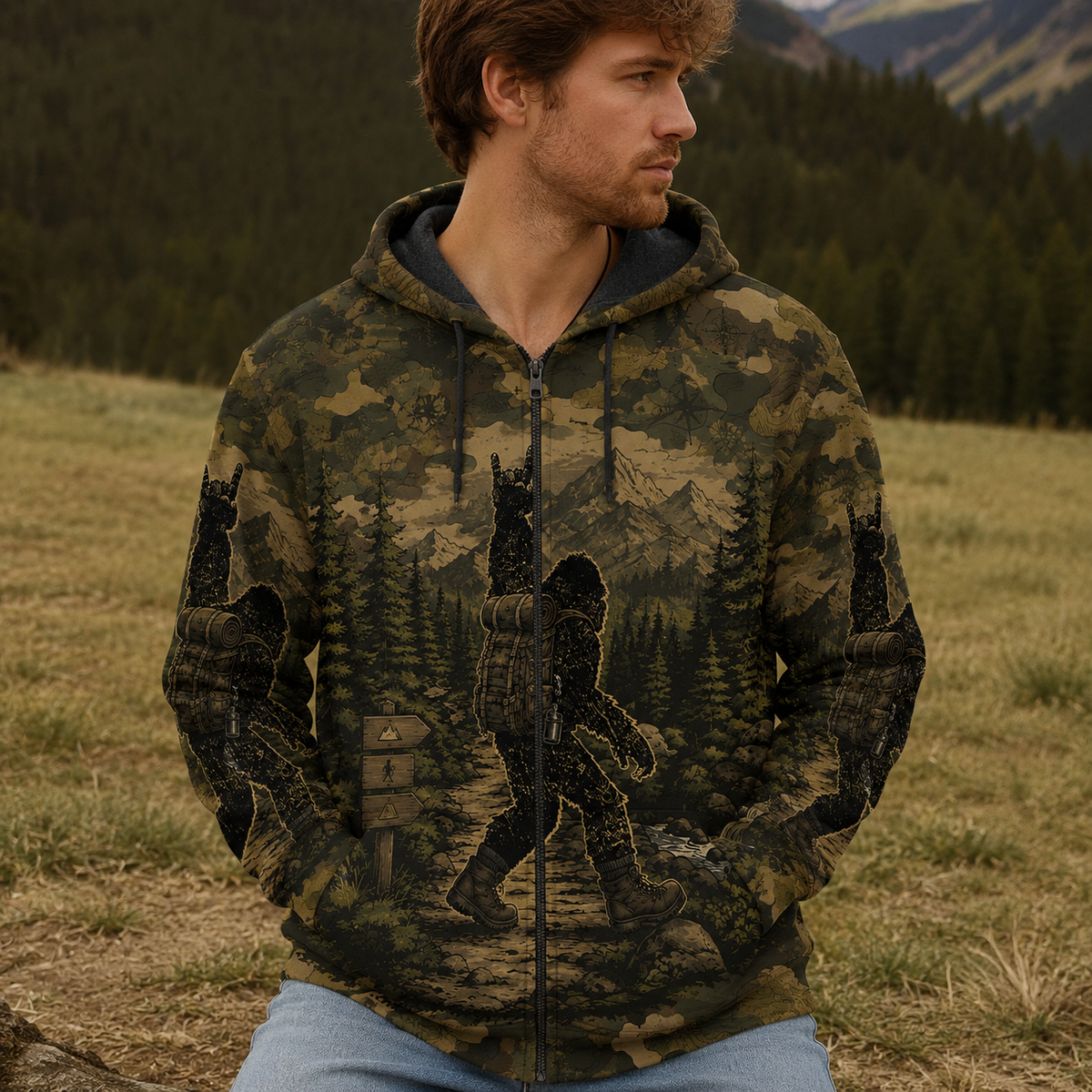 Bigfoot Camouflage Hiking All Over Print Shirt
